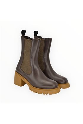 pelle alto doppio elastico tacco largo--------- FRAU | 89N5-TESTA DI MORO